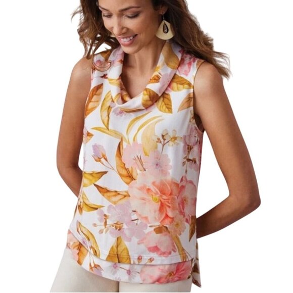 Soft Surroundings Demetre Sleeveless Cowl Neck Floral Tank Blouse Size L - Picture 1 of 6